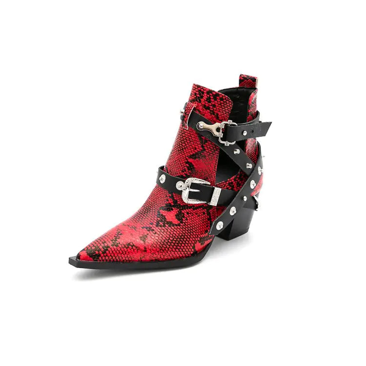 Women’s Short Pointed Toe Western Ankle Boots, 5CM Heels