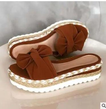 Ladies Bow Sandals with Platform Wedge Heel
