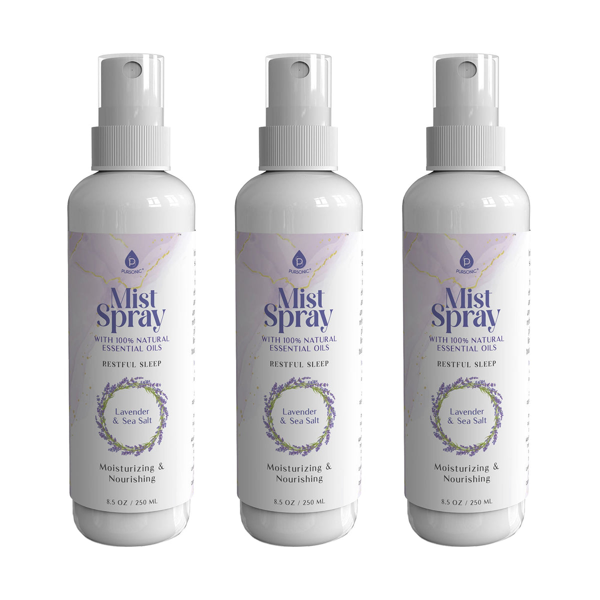 Pursonic Lavender & Sea Salt Aromatherapy Mist Spray Bundle – 3-Pack with 100% Natural Essential Oils