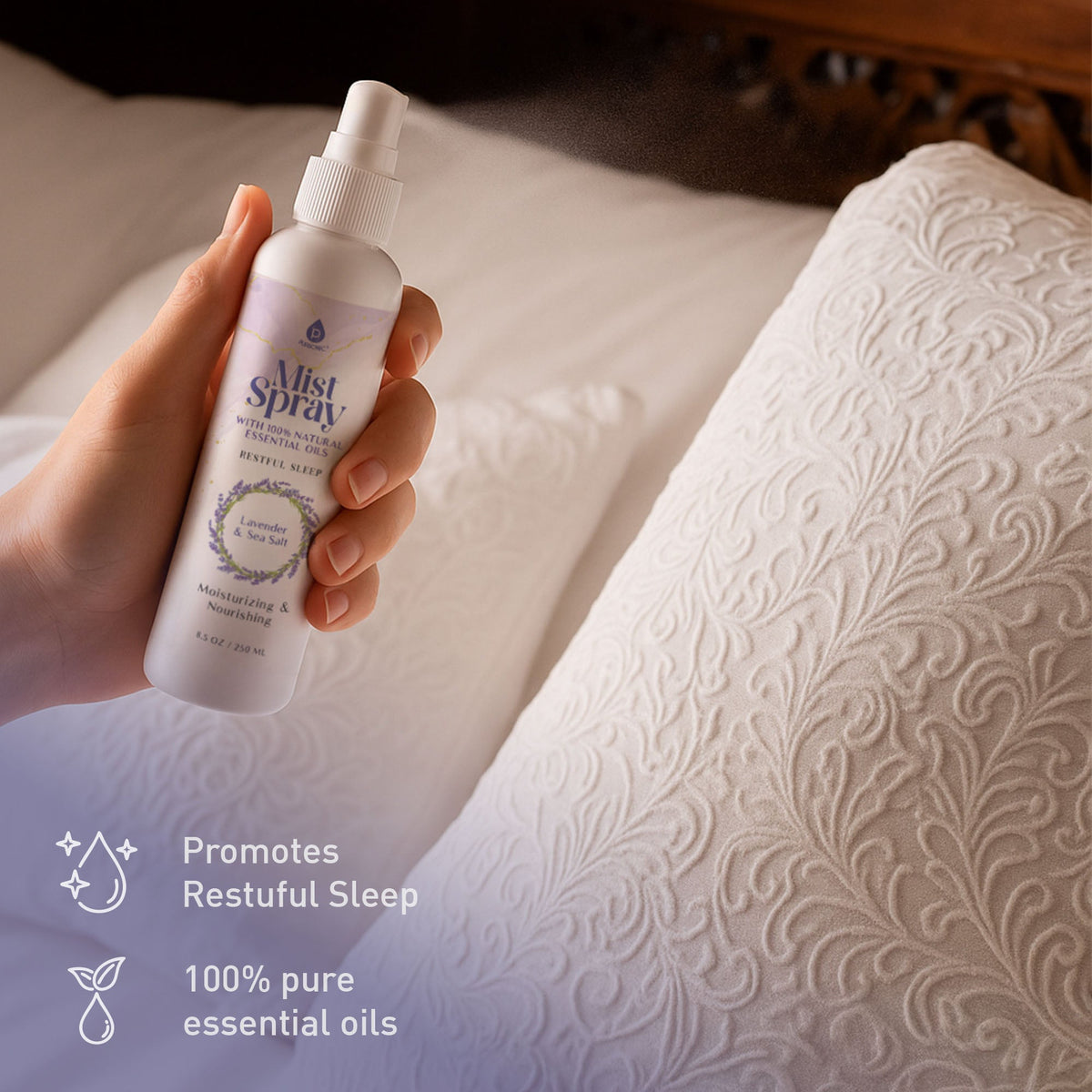 Pursonic Lavender & Sea Salt Mist Spray + Sisal Hemp Exfoliating Gloves + Bamboo Bath Body Brush Bundle