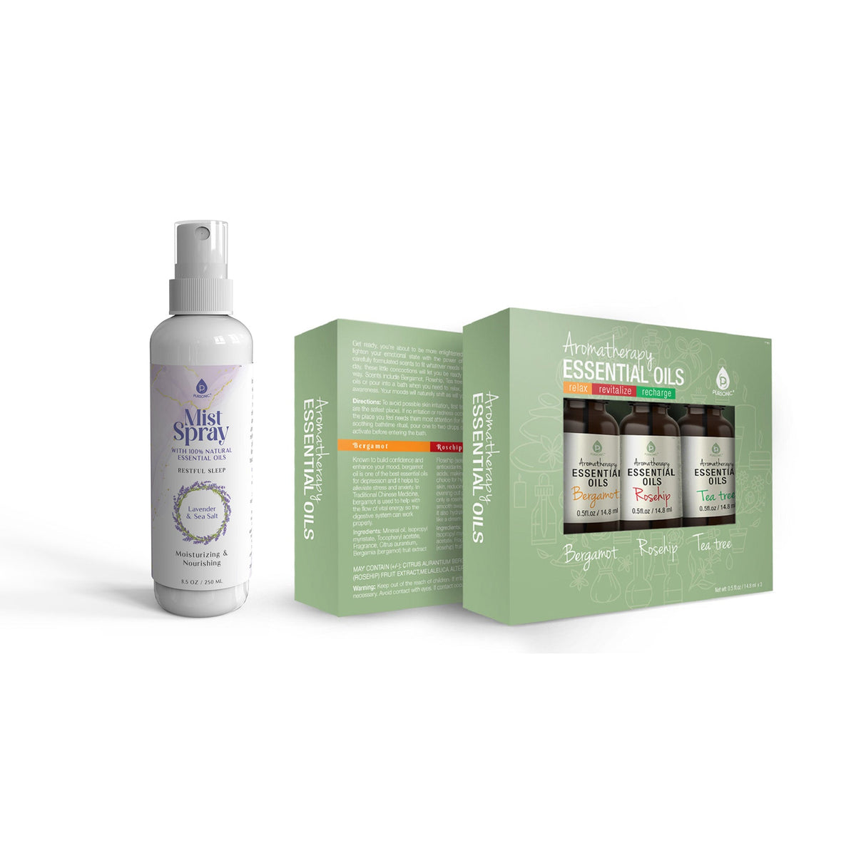 Aromatherapy Mood & Ambiance Bundle: Essential Oils + Mist Spray for Stress Relief & Skin Harmony