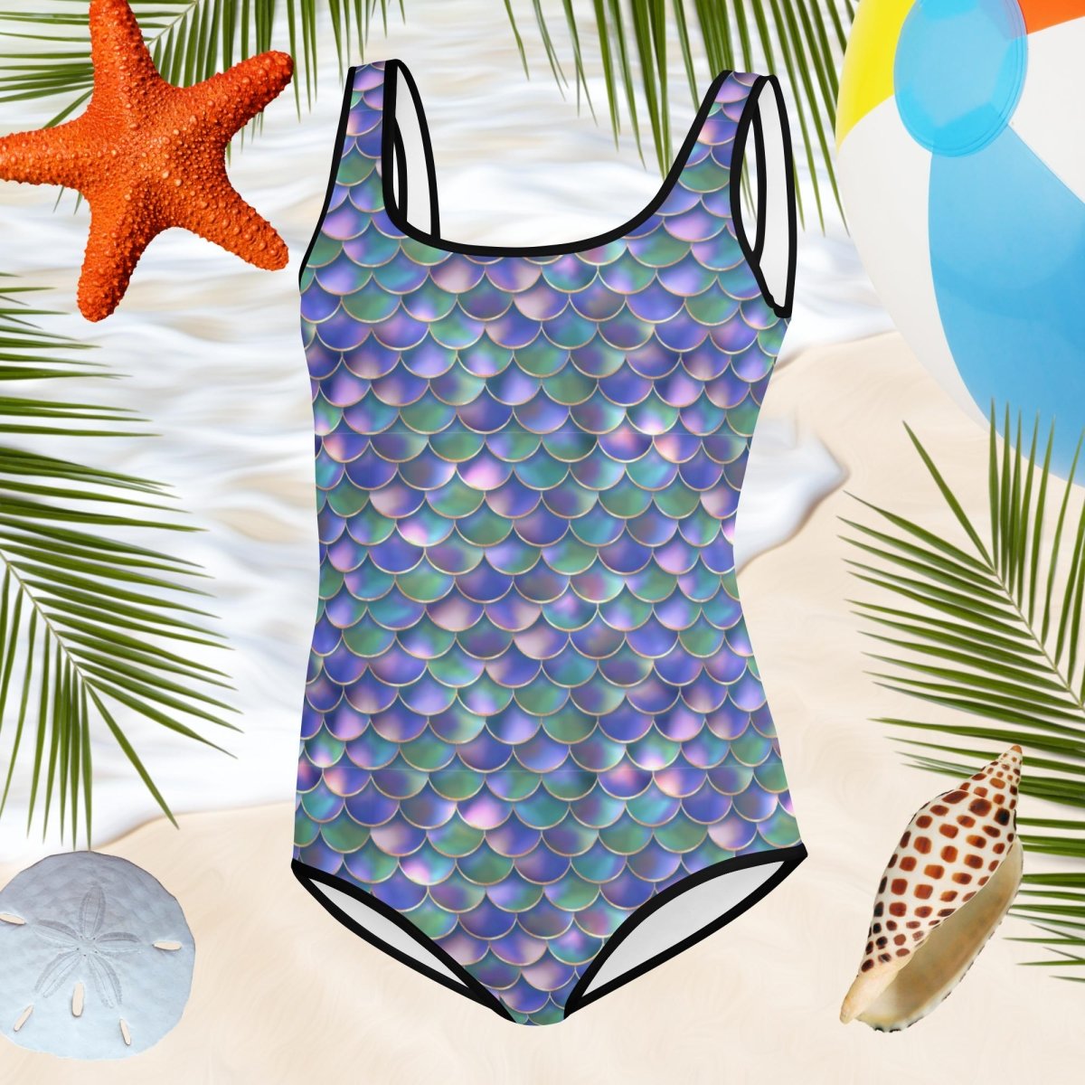 Mermaid Print Girls' 🩱 One Piece Youth Swimsuit