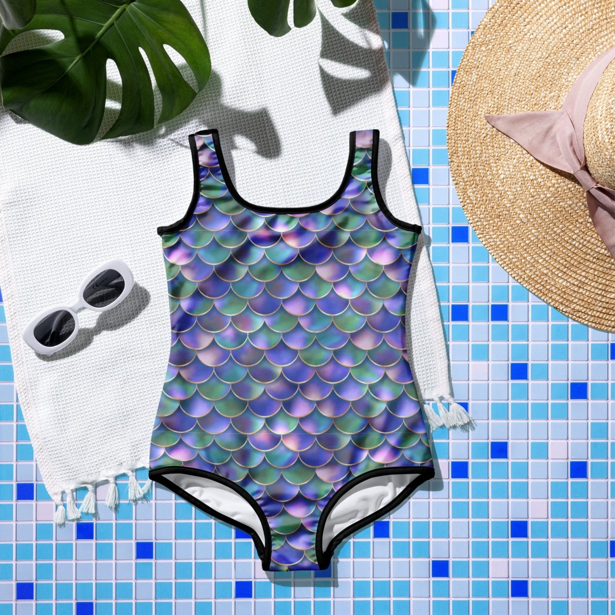 Mermaid Print Girls' 🩱 One Piece Youth Swimsuit