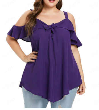 Plus Size V Neck Flare Sleeve Tunic Blouse for Women