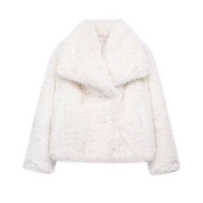 Women's Faux Fur Coat with Large Lapel
