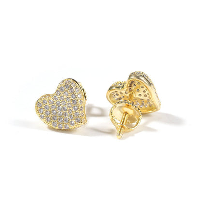 Hip Hop diamond-encrusted 925 silver stud earrings