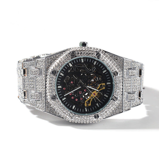 Hip Hop Full Diamond Hollow Case Mechanical Watch