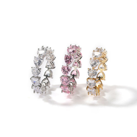 Hip-hop single-row heart-shaped zircon rings