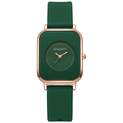 Casual square-shaped, elegant quartz silicone strap student watches.