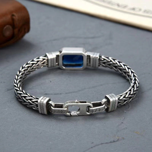 Hand-woven aquamarine silver bracelet