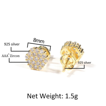 Hip Hop diamond-encrusted 925 silver stud earrings