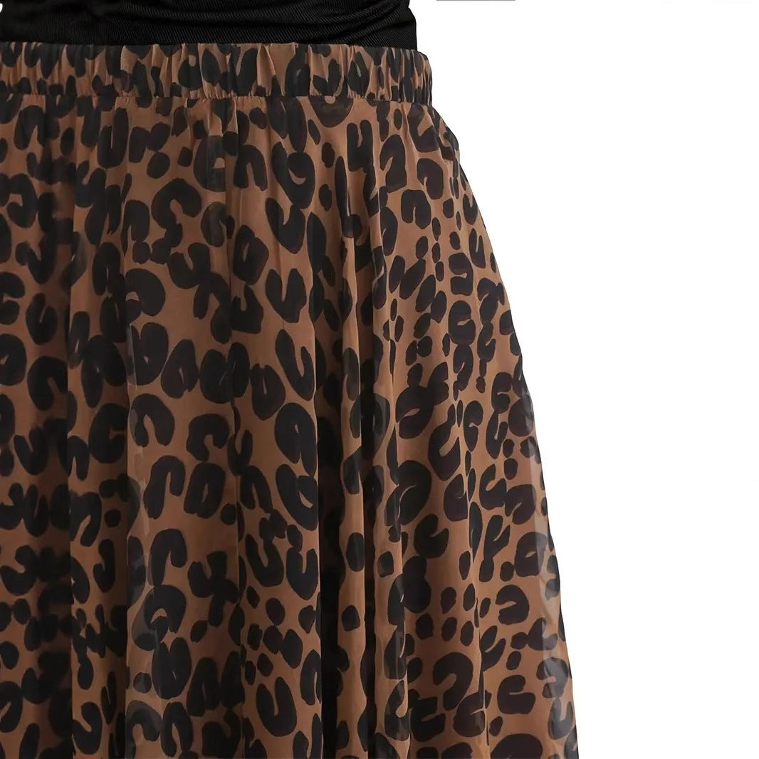 Leopard Print Skirt & Black Top Set