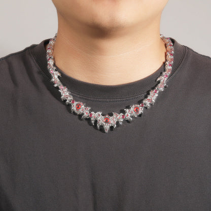 Hip-hop exaggerated spiky parasitic red-eyed thorn diamond-encrusted necklace