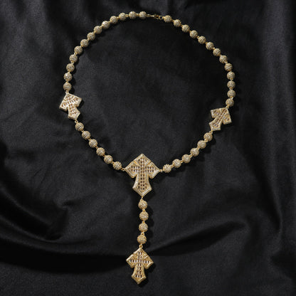 Hip Hop Beaded Zirconia Cross Necklace