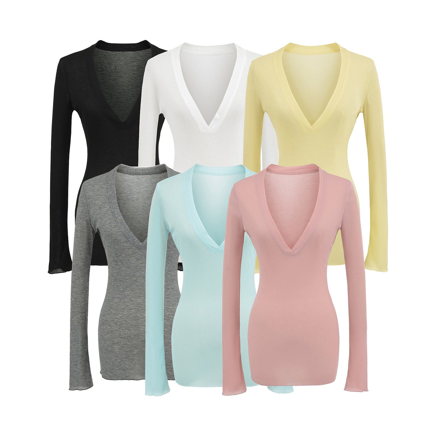 Deep V Neck Sheer T-Shirt black