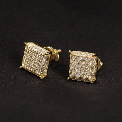 Hip Hop diamond-encrusted 925 silver stud earrings