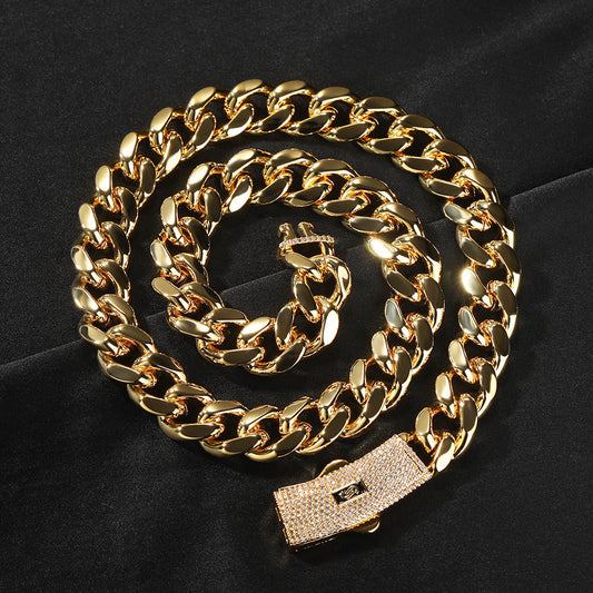 Hip-hop diamond-encrusted clasp smooth Cuban chain