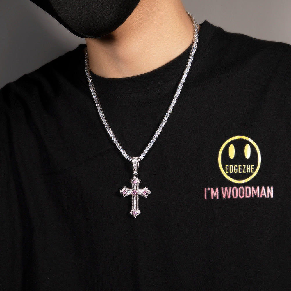 Hip-hop cross-shaped diamond Cubic Zirconia necklace