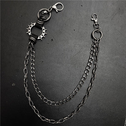 Exaggerated spiked retro trendy brand single loop pants chain