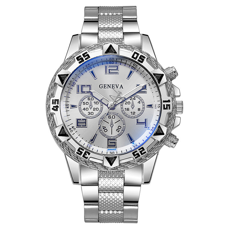 Men's Fake Three-Eye Casual Steel Band Watches