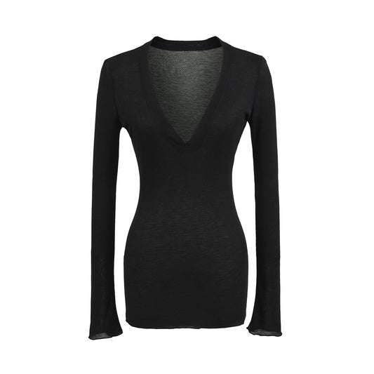 Deep V Neck Sheer T-Shirt black