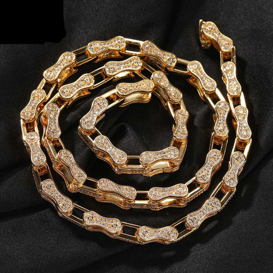 Hip Hop Rhinestone 5mm Bicycle Chain Necklace