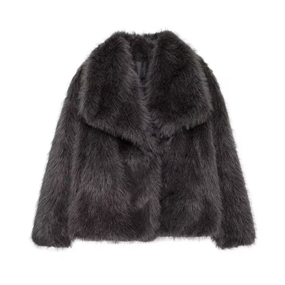 Women's Faux Fur Coat with Large Lapel Trendy