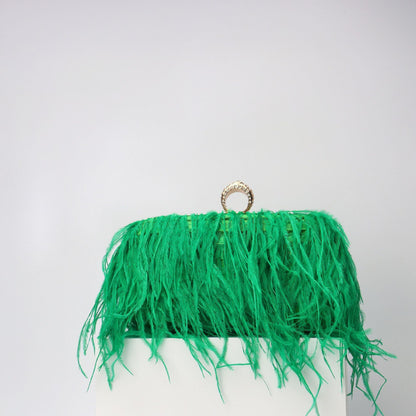 Elegant Ostrich Hair Ring Box – Small Square Bag with Chain Crossbody Shoulder Velvet Evening Clutch Purse, Perfect for Dinner, Casual Outings, Party Events, and Prom Nights