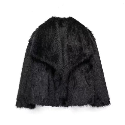 Women's Faux Fur Coat with Large Lapel Trendy