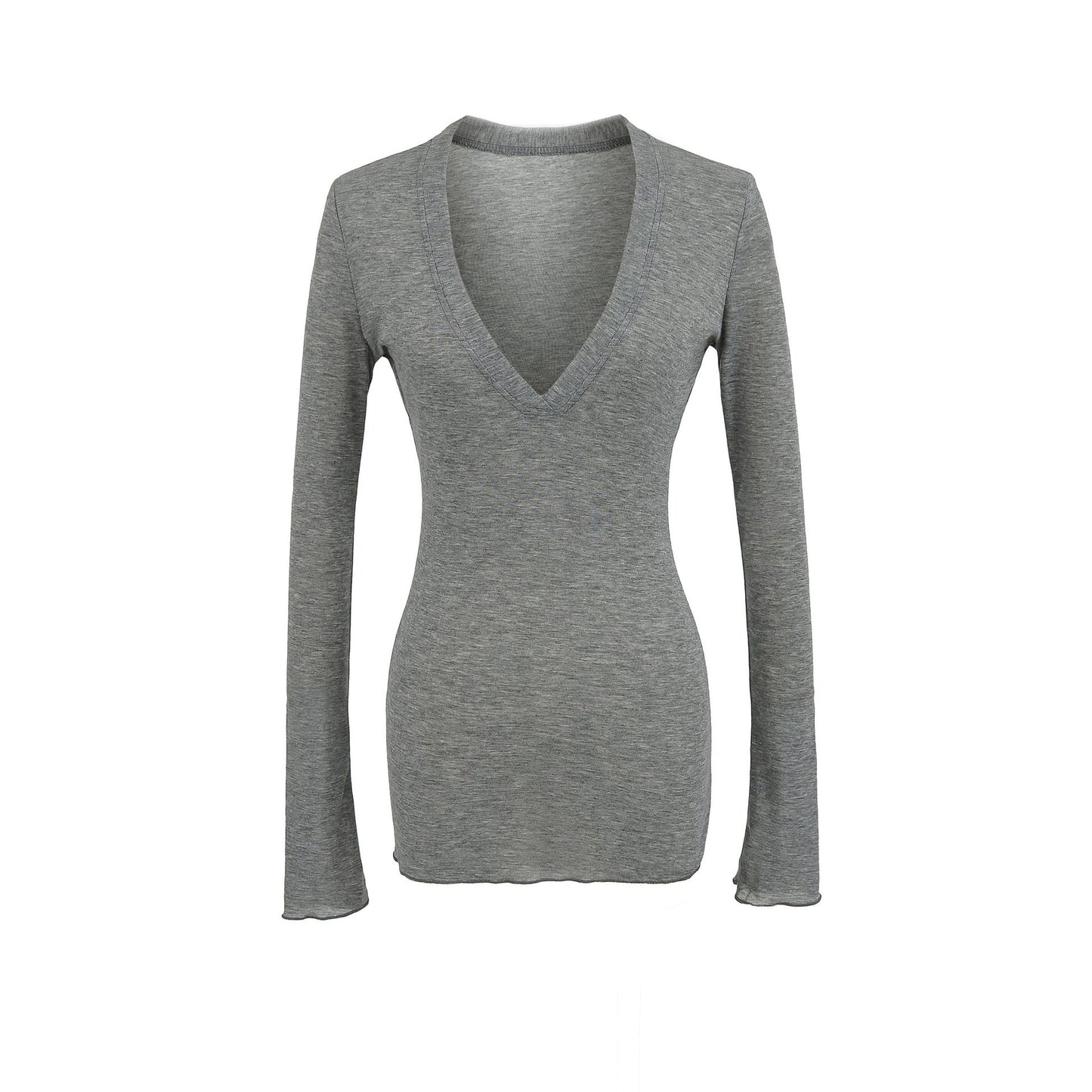 Deep V Neck Sheer T-Shirt black