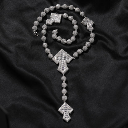 Hip Hop Beaded Zirconia Cross Necklace