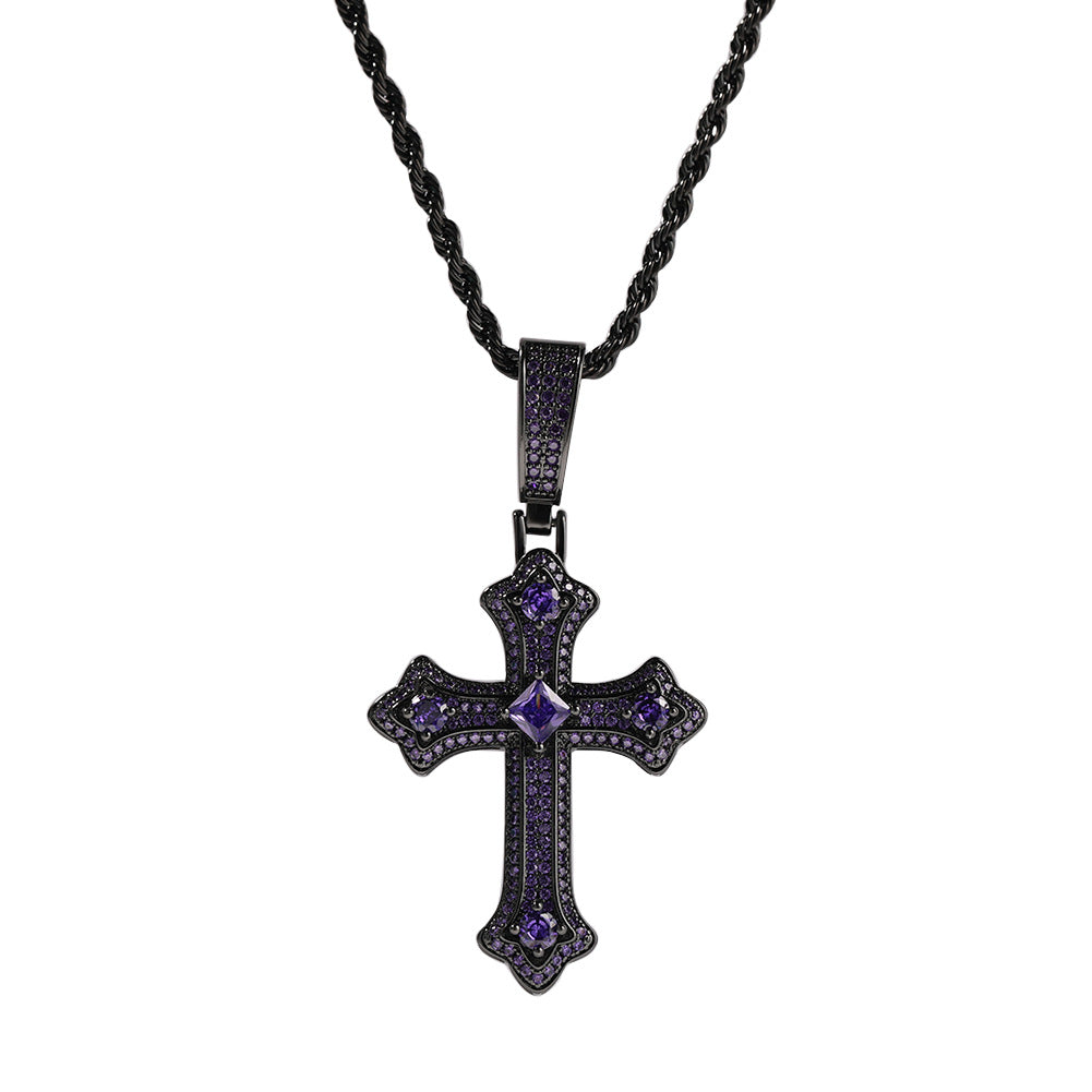 Hip-hop cross-shaped diamond Cubic Zirconia necklace