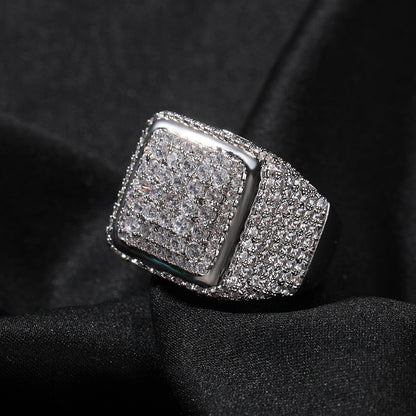 Hip-hop large square ring with zircon