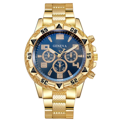Men's Fake Three-Eye Casual Steel Band Watches