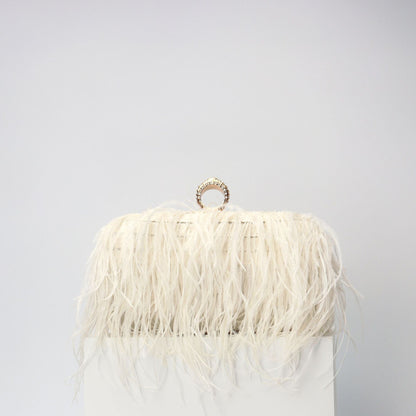 Elegant Ostrich Hair Ring Box – Small Square Bag with Chain Crossbody Shoulder Velvet Evening Clutch Purse, Perfect for Dinner, Casual Outings, Party Events, and Prom Nights