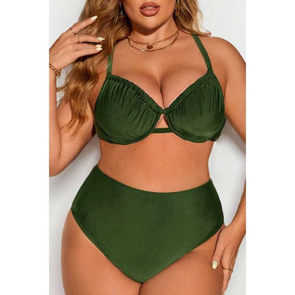 Plus size swimsuit women, solid colors, gathered pleats, sexy split bikini, popular swimsuit women
