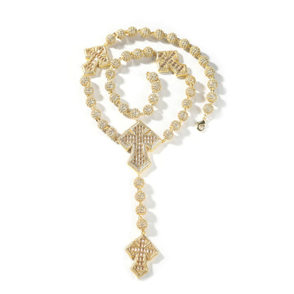 Hip Hop Beaded Zirconia Cross Necklace