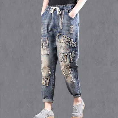 Comfortable Women's Wide Leg Jeans with Elastic Waist