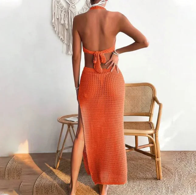 Women's Solid Color Organza Beach Cover Up Dress