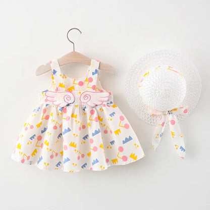 Summer Big Dot Wings Princess Dress with Hat