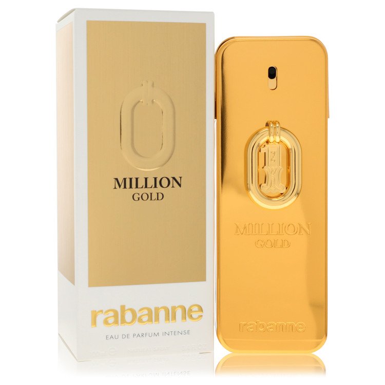 Paco Rabanne Million Gold Eau De Parfum Intense 3.4 oz bottle and gold display box