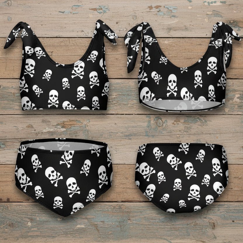 Girls 2 Piece Jolly Roger | Skull Pattern Pirate Swimsuit