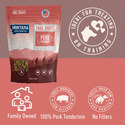 Pork Tenderloin Freeze-dried Raw Trail Snacks (Treats) for Dogs 3oz