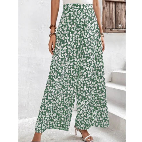 Plus Size Women's Ditsy Print High Rise Wide Leg Pants