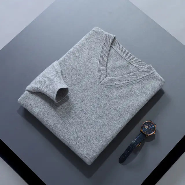 Men's V-Neck Cashmere Sweater - Soft Warm Pullover