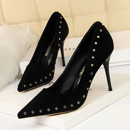 Vintage Women's High Heels with Pointed Toe and Studs