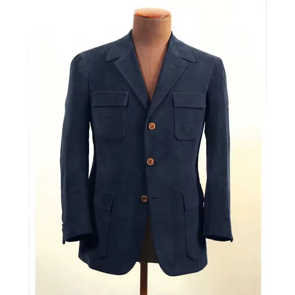 Men Suit Jacket Faux Suede Blazer Single Breasted Elegant Casual Suit 4 Pockets Comfortable Work Business Outfit Slim Fit Stylis