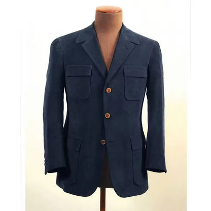 Men Suit Jacket Faux Suede Blazer Single Breasted Elegant Casual Suit 4 Pockets Comfortable Work Business Outfit Slim Fit Stylis