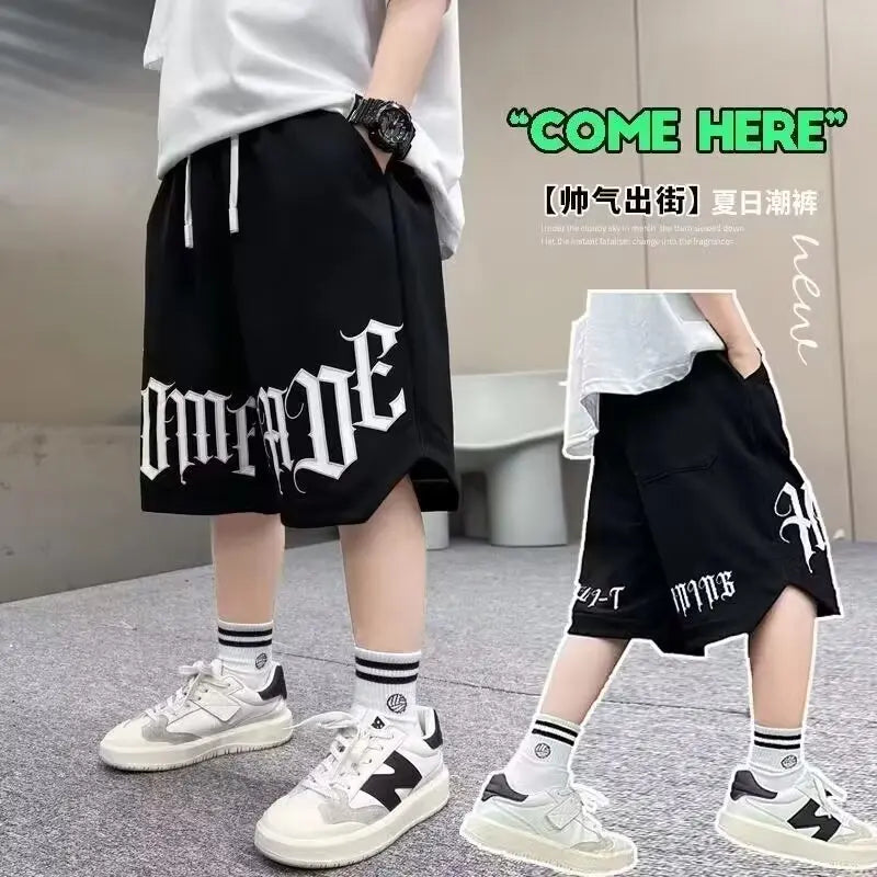 Loose Style Children Summer Shorts for Boy New Letter Print Short Pants Outdoor Casual Sports Shorts Korean Children's Clothing