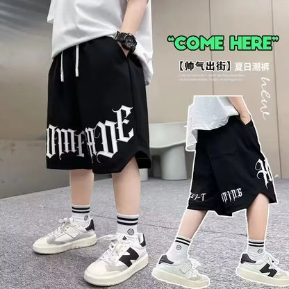 Loose Style Children Summer Shorts for Boy New Letter Print Short Pants Outdoor Casual Sports Shorts Korean Children's Clothing
